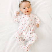 Jolly Ribbons Print Ruffle Zip Footie