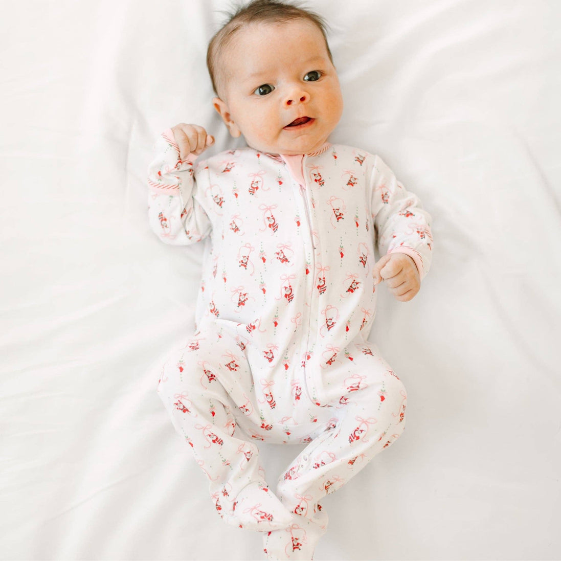 Jolly Ribbons Print Ruffle Zip Footie