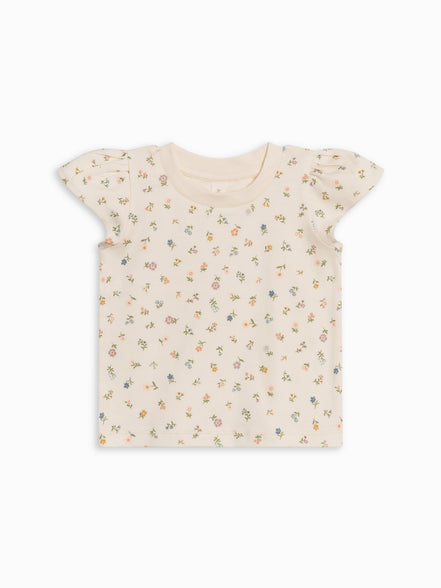 Pearl Petal Sleeve Tee - Petaline Floral / Fog + Fern