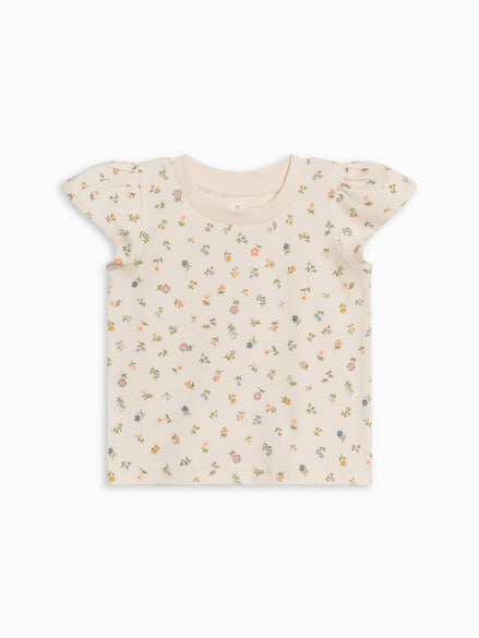 Pearl Petal Sleeve Tee - Petaline Floral / Fog + Fern