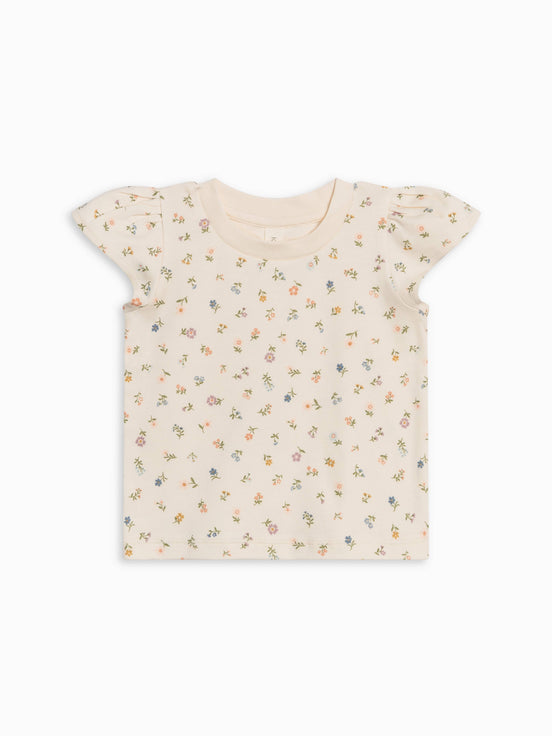 Pearl Petal Sleeve Tee - Petaline Floral / Fog + Fern