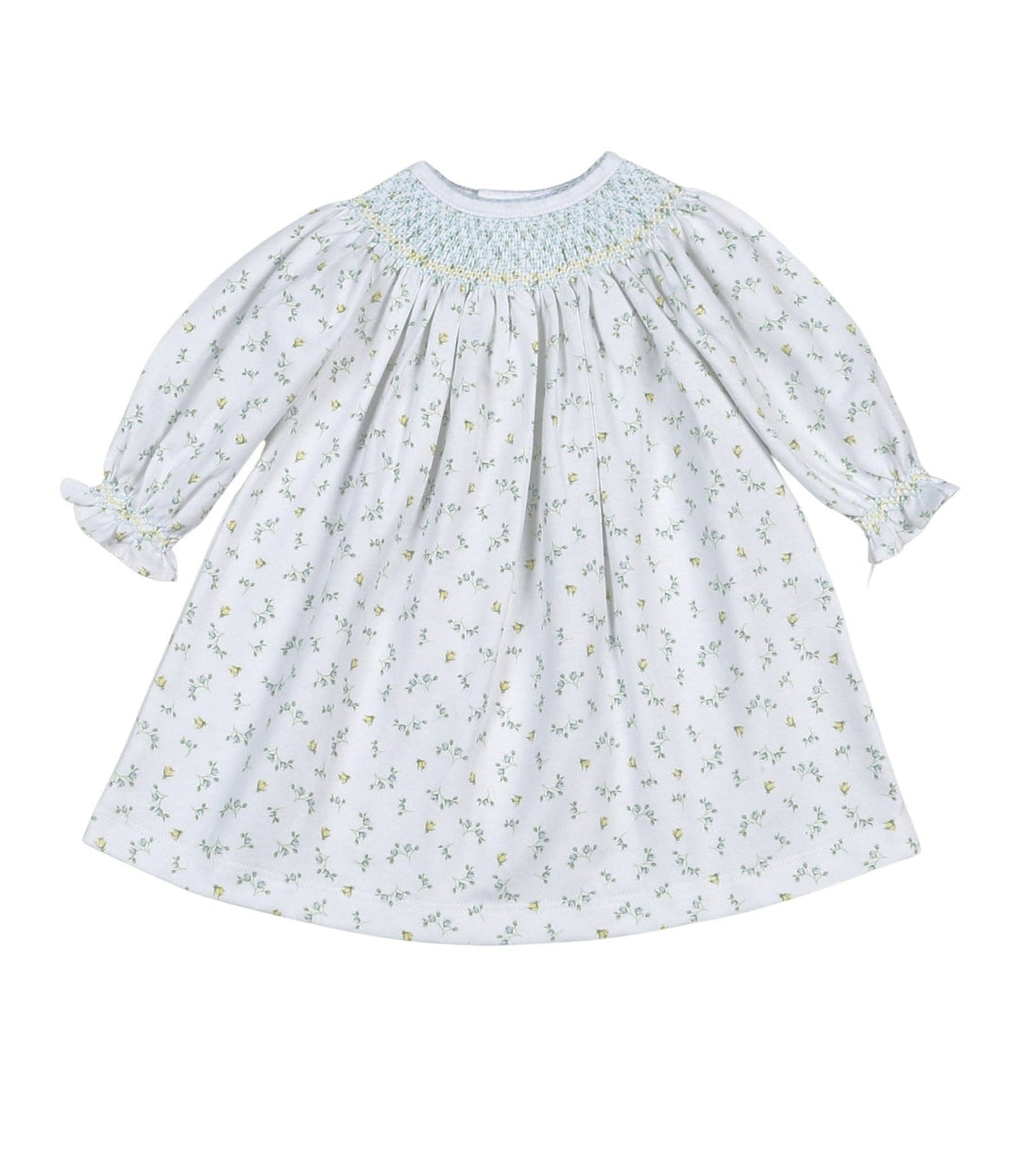 MIA-540 Mia Blue Floral Pima Hand Smk Bishop Dress