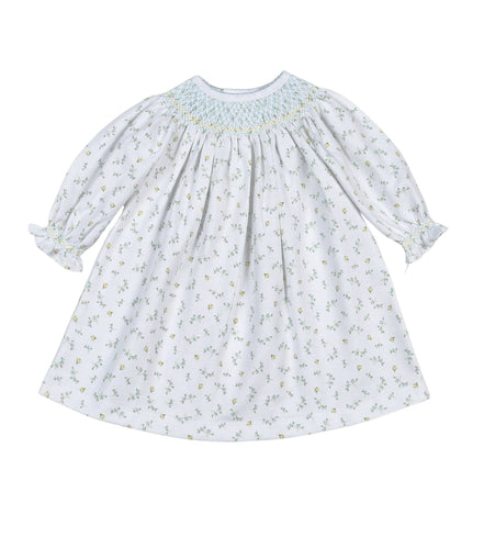 MIA-540 Mia Blue Floral Pima Hand Smk Bishop Dress