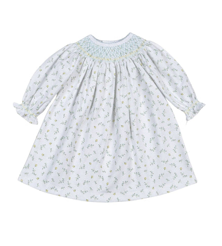 MIA-540 Mia Blue Floral Pima Hand Smk Bishop Dress