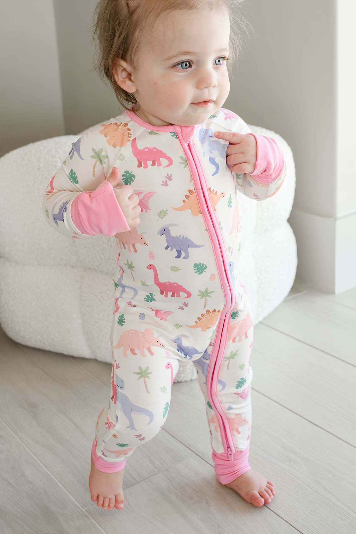 Convertible Bamboo Zip Romper | Little Fossil Pink