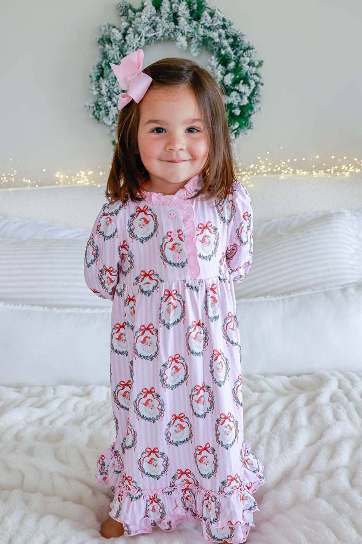 Girls' Long Sleeve Ruffle Christmas Nightgown | Jolly Wreaths