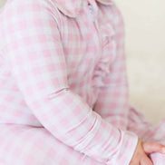 Peter Pan Collar Ruffle Zipper Footie | Rosy Gingham