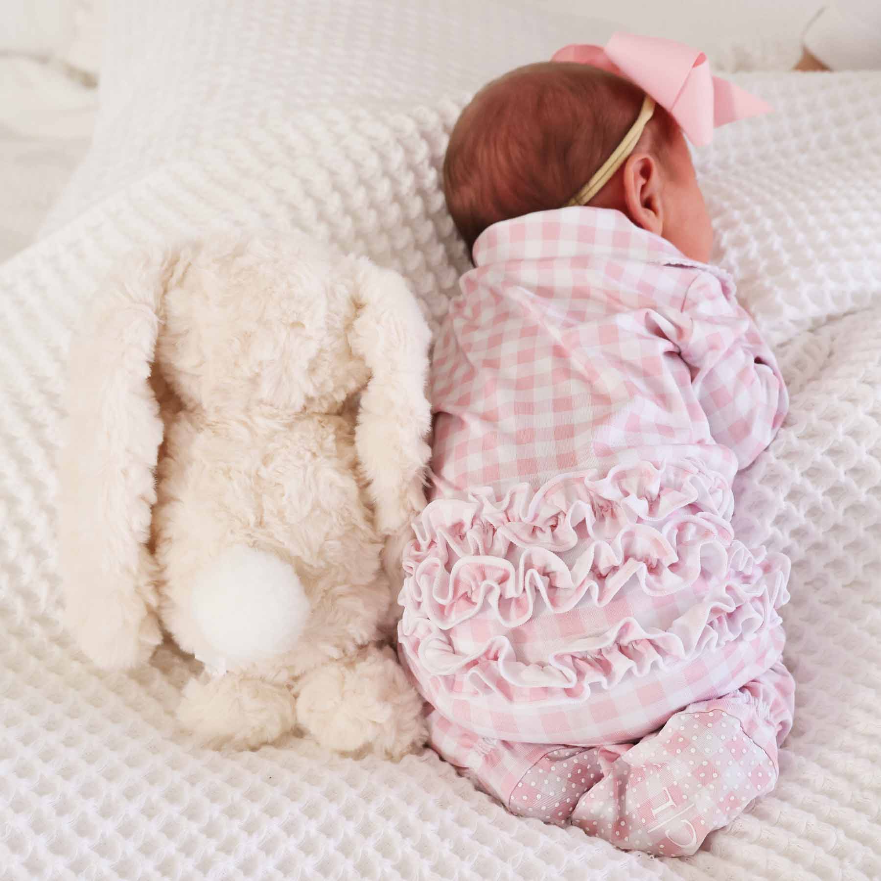 Peter Pan Collar Ruffle Zipper Footie | Rosy Gingham