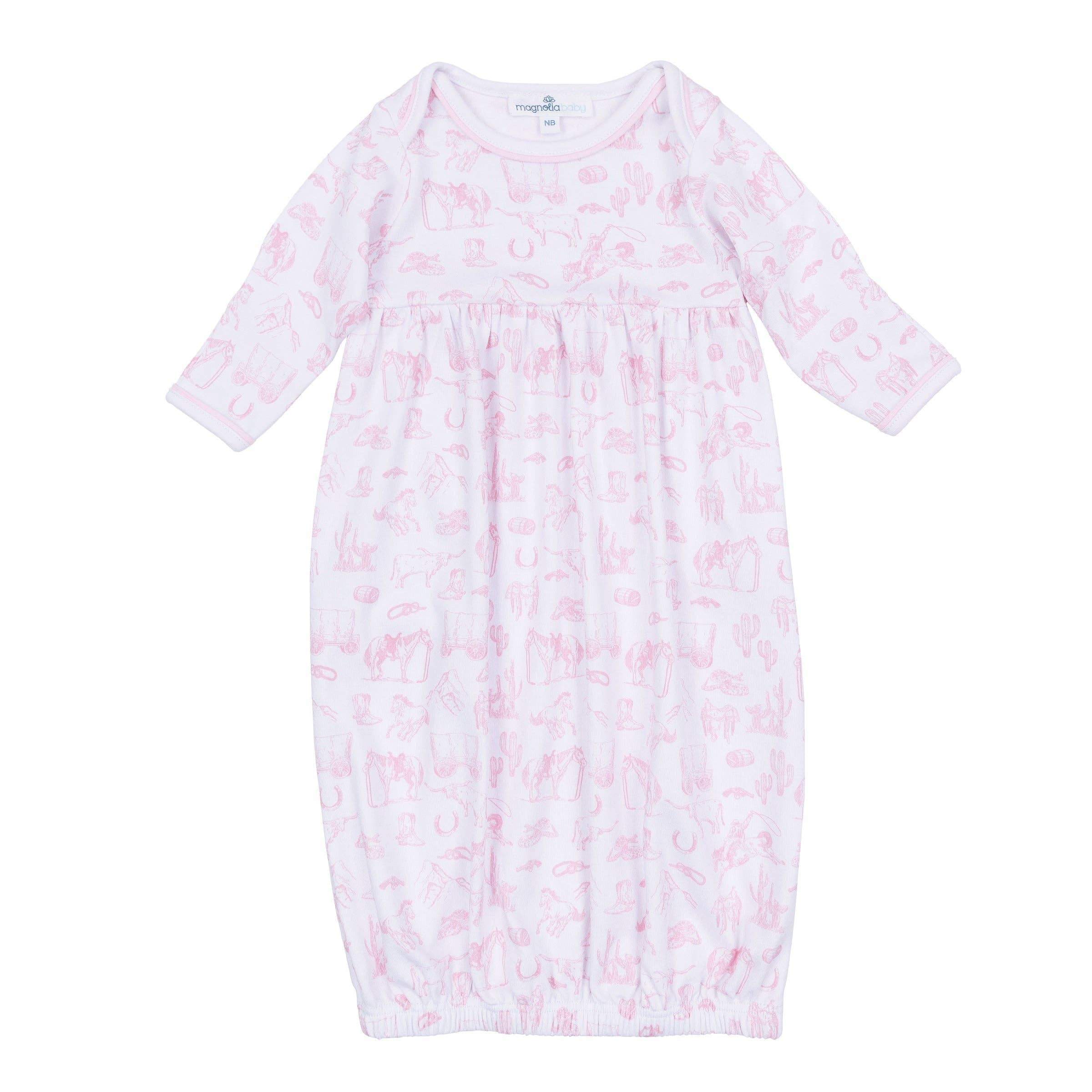 Wild West Toile Gathered Gown - Pink