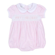 Birthday Classics Smocked Short Sleeve Bubble - Pink