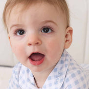 Peter Pan Collar Zipper Footie | Dusty Blue Gingham