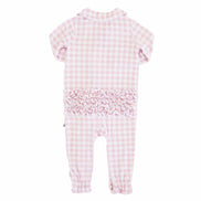 Peter Pan Collar Ruffle Zipper Footie | Rosy Gingham