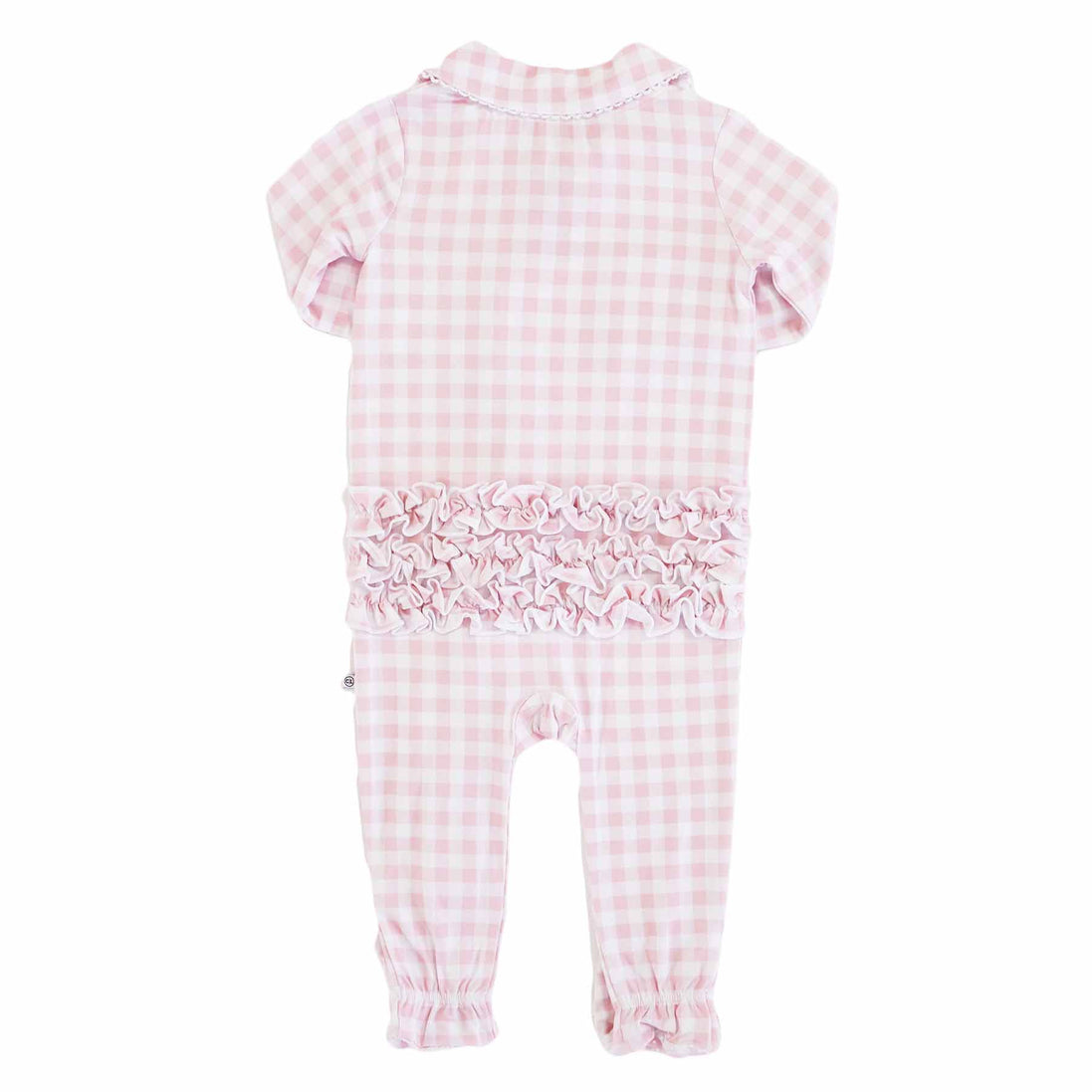 Peter Pan Collar Ruffle Zipper Footie | Rosy Gingham