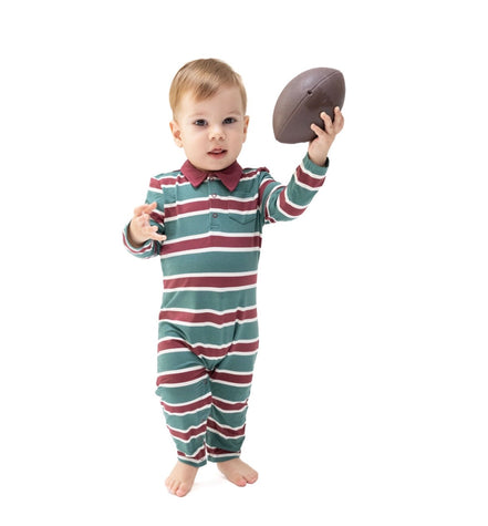Rugby Stripe Green - Polo Romper