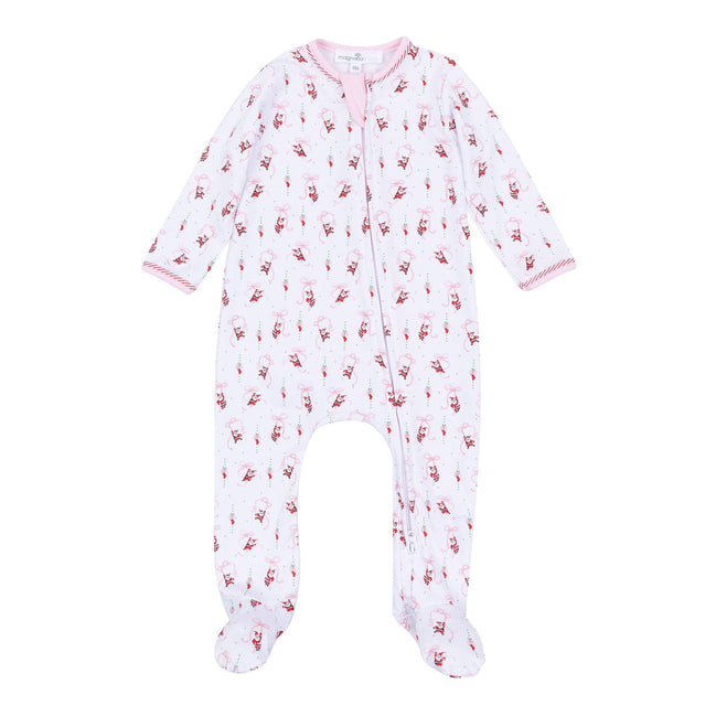 Jolly Ribbons Print Ruffle Zip Footie