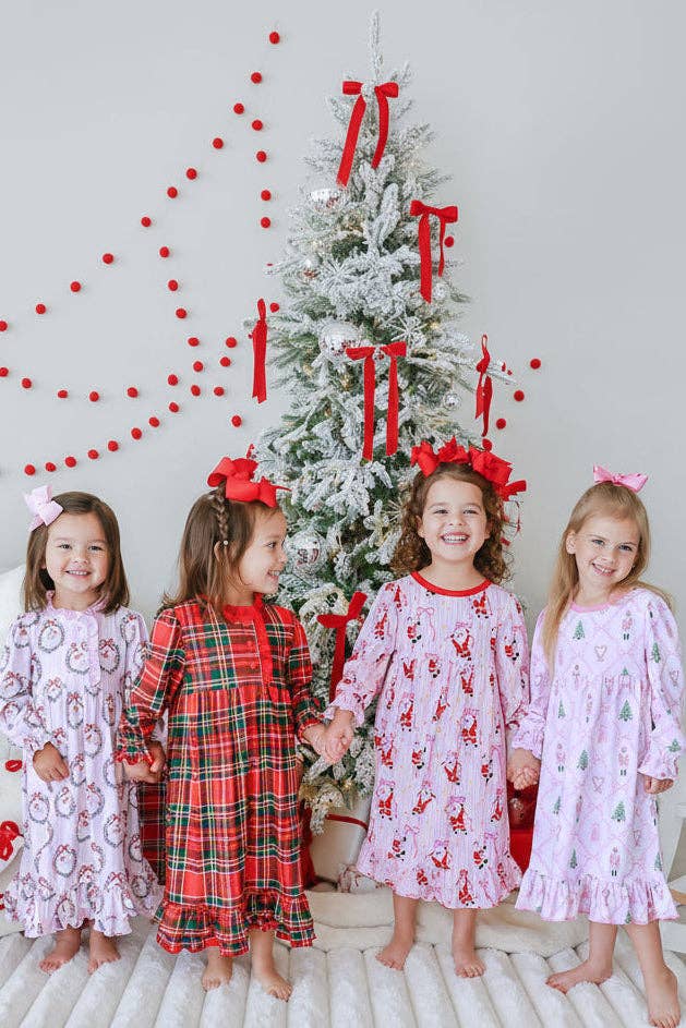 Girls' Long Sleeve Ruffle Christmas Nightgown | Jolly Wreaths