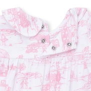 Golf Toile Pink - Smocked Long Sleeve Romper