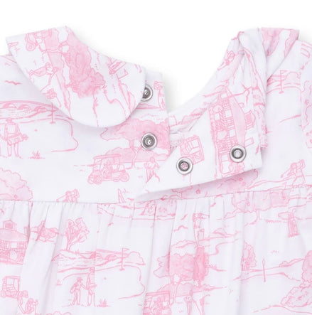Golf Toile Pink - Smocked Long Sleeve Romper