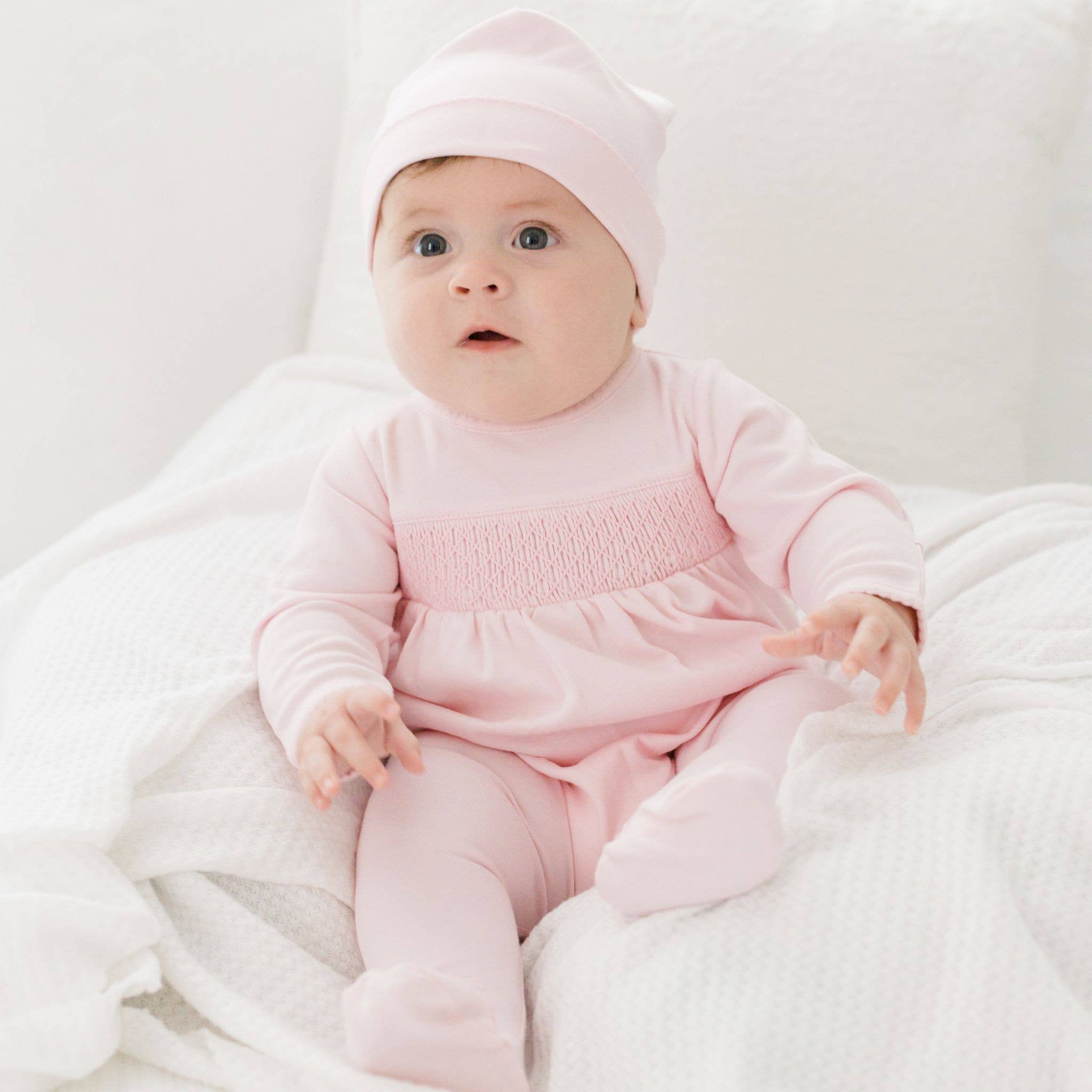 Essentials Solid Pink Smocked Footie