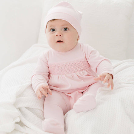 Essentials Solid Pink Smocked Footie