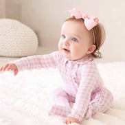 Peter Pan Collar Ruffle Zipper Footie | Rosy Gingham