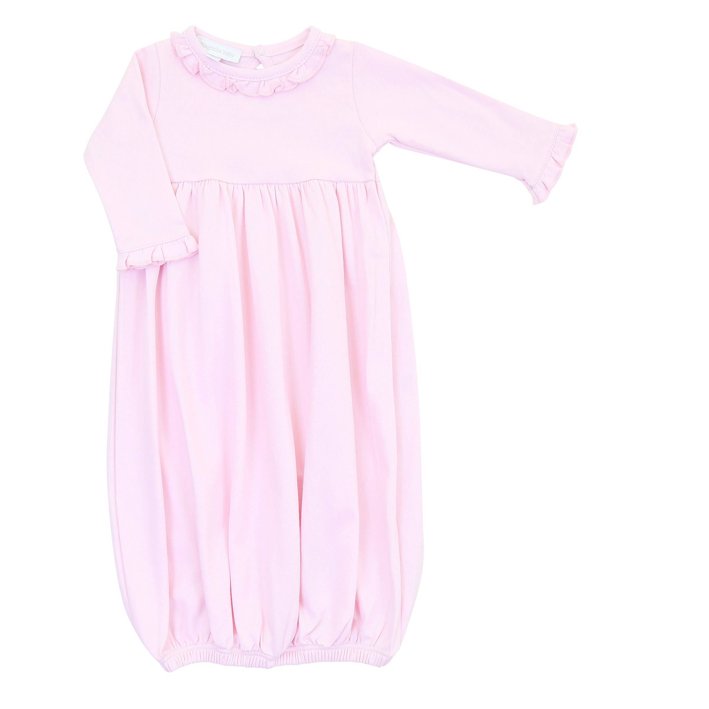 Essentials Solid Pink Ruffle Gathered Gown