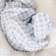 Peter Pan Collar Zipper Footie | Dusty Blue Gingham