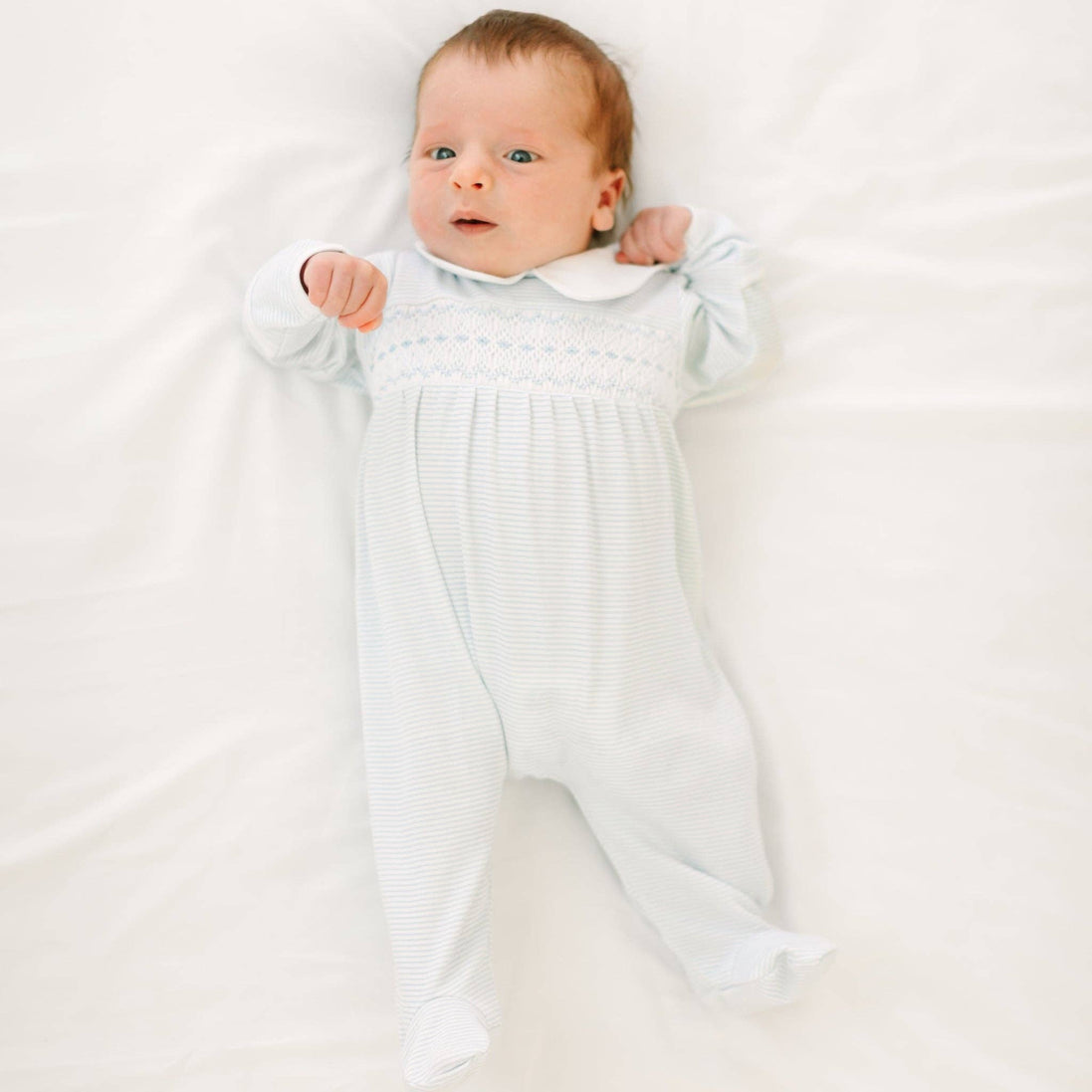 Benjamin Smocked Footie - Light Blue