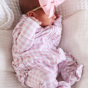 Peter Pan Collar Ruffle Zipper Footie | Rosy Gingham