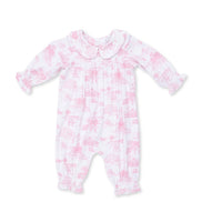 Golf Toile Pink - Smocked Long Sleeve Romper