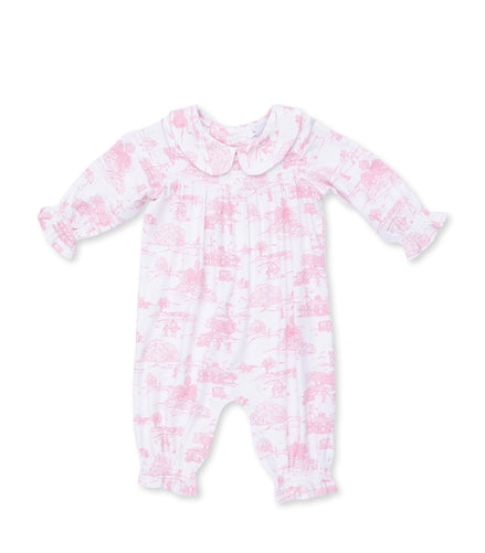 Golf Toile Pink - Smocked Long Sleeve Romper