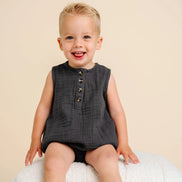 Cloud Muslin Bubble Romper - Charcoal