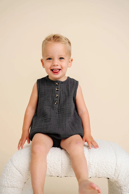 Cloud Muslin Bubble Romper - Charcoal