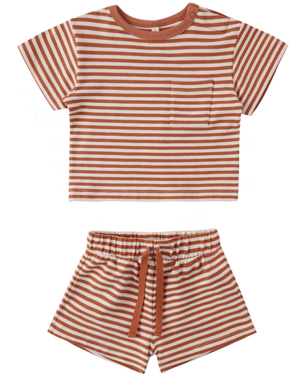 Boxy Pocket Tee + Short Set Poppy Stripe