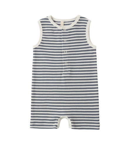 Ribbed Henley Romper Ocean Stripe