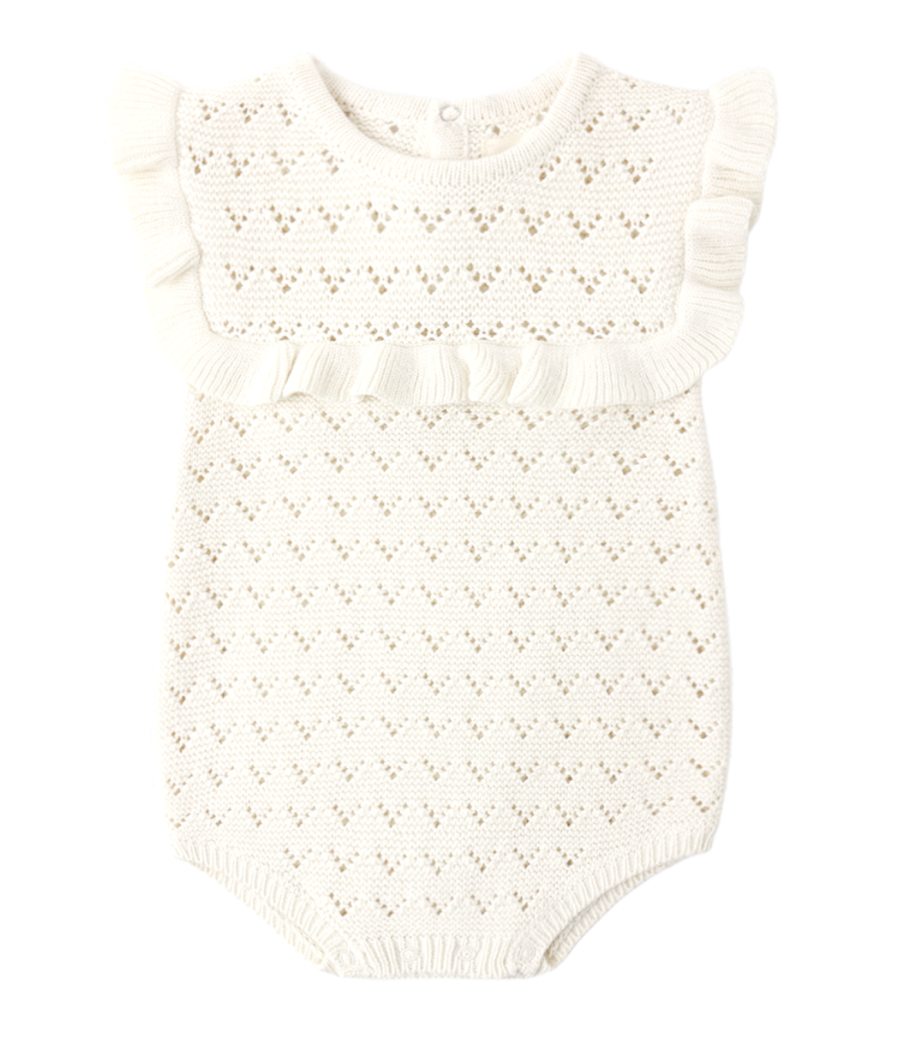 Pointelle Ruffle Romper Natural