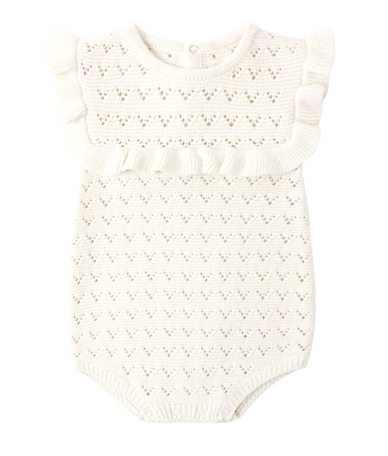Pointelle Ruffle Romper Natural
