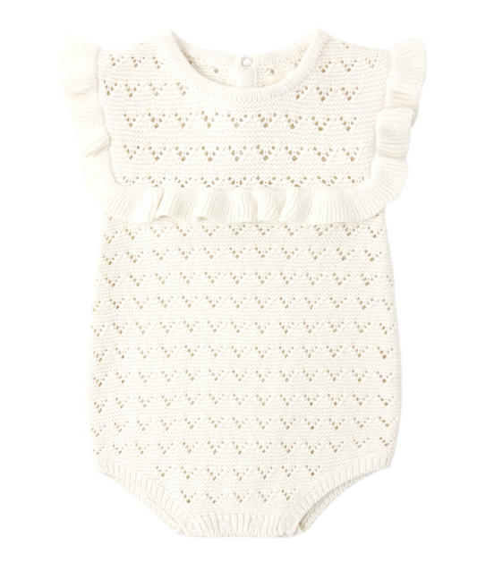 Pointelle Ruffle Romper Natural