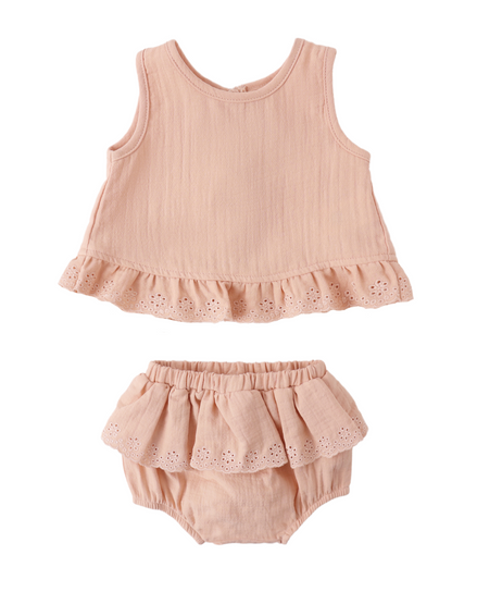 Ruffled Tulip Top + Bloomer Set Melon