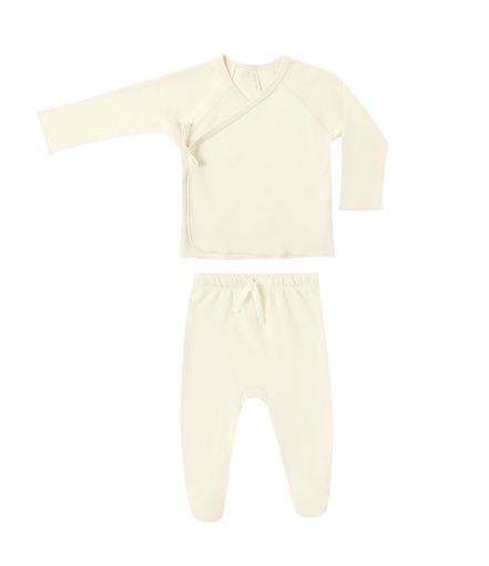 Wrap Top + Footed Pant Set Ivory