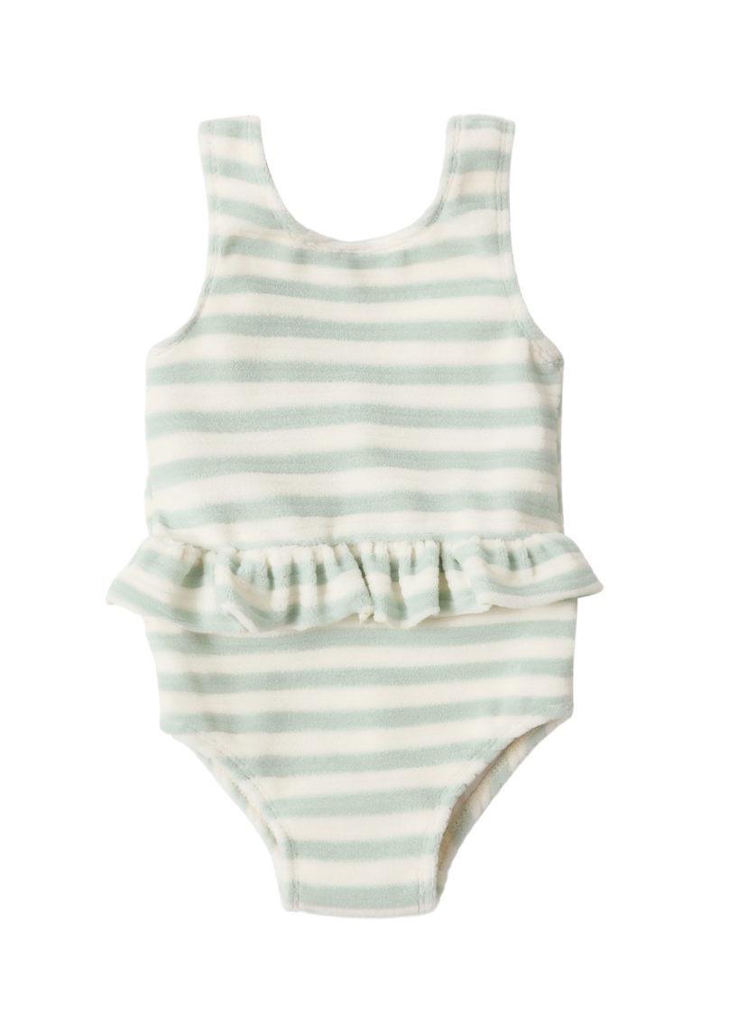 Skirted One-Piece Seafoam Stripe