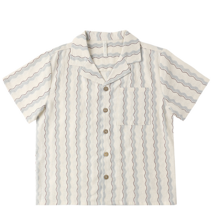 Lapel Collar Shirt Wave Stripe