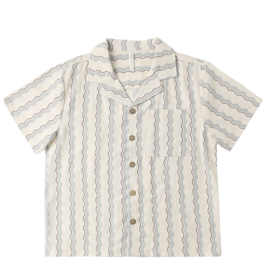 Lapel Collar Shirt Wave Stripe