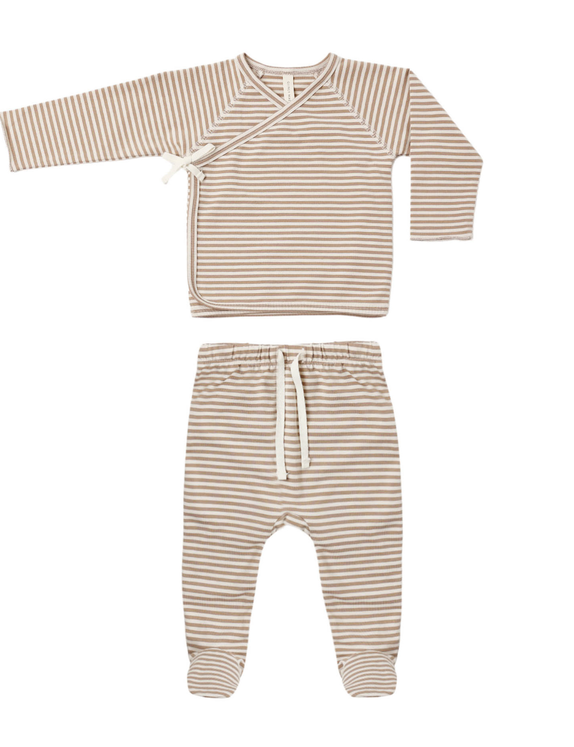 Wrap Top + Footed Pant Set Almond Stripe