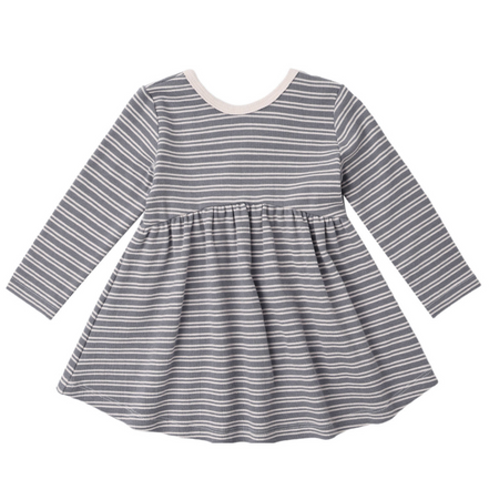Ribbed Long Sleeve Dress Slate Microstripe