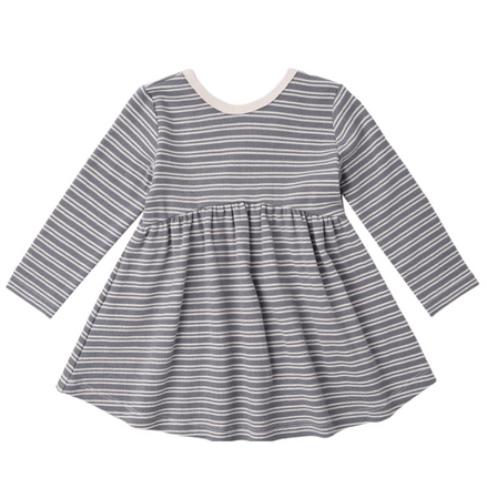 Ribbed Long Sleeve Dress Slate Microstripe