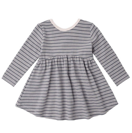 Ribbed Long Sleeve Dress Slate Microstripe