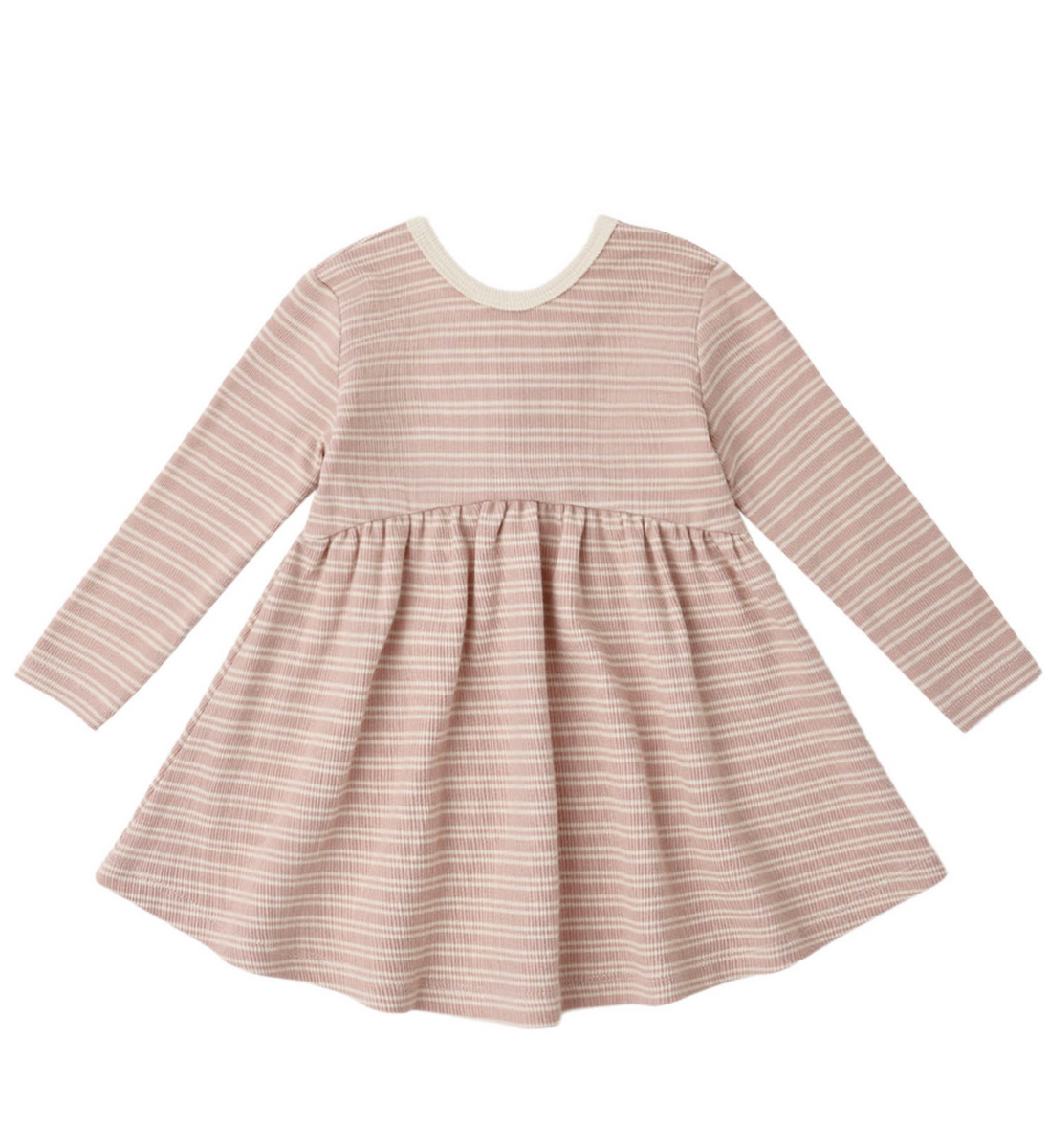 Ribbed Long Sleeve Dress Dusty Rose Microstripe