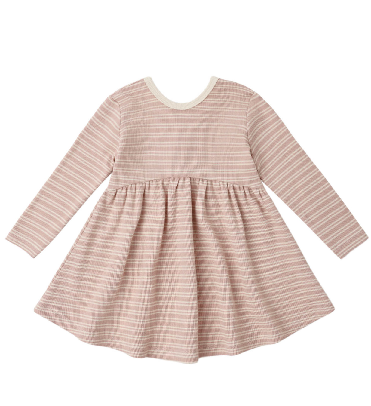 Ribbed Long Sleeve Dress Dusty Rose Microstripe