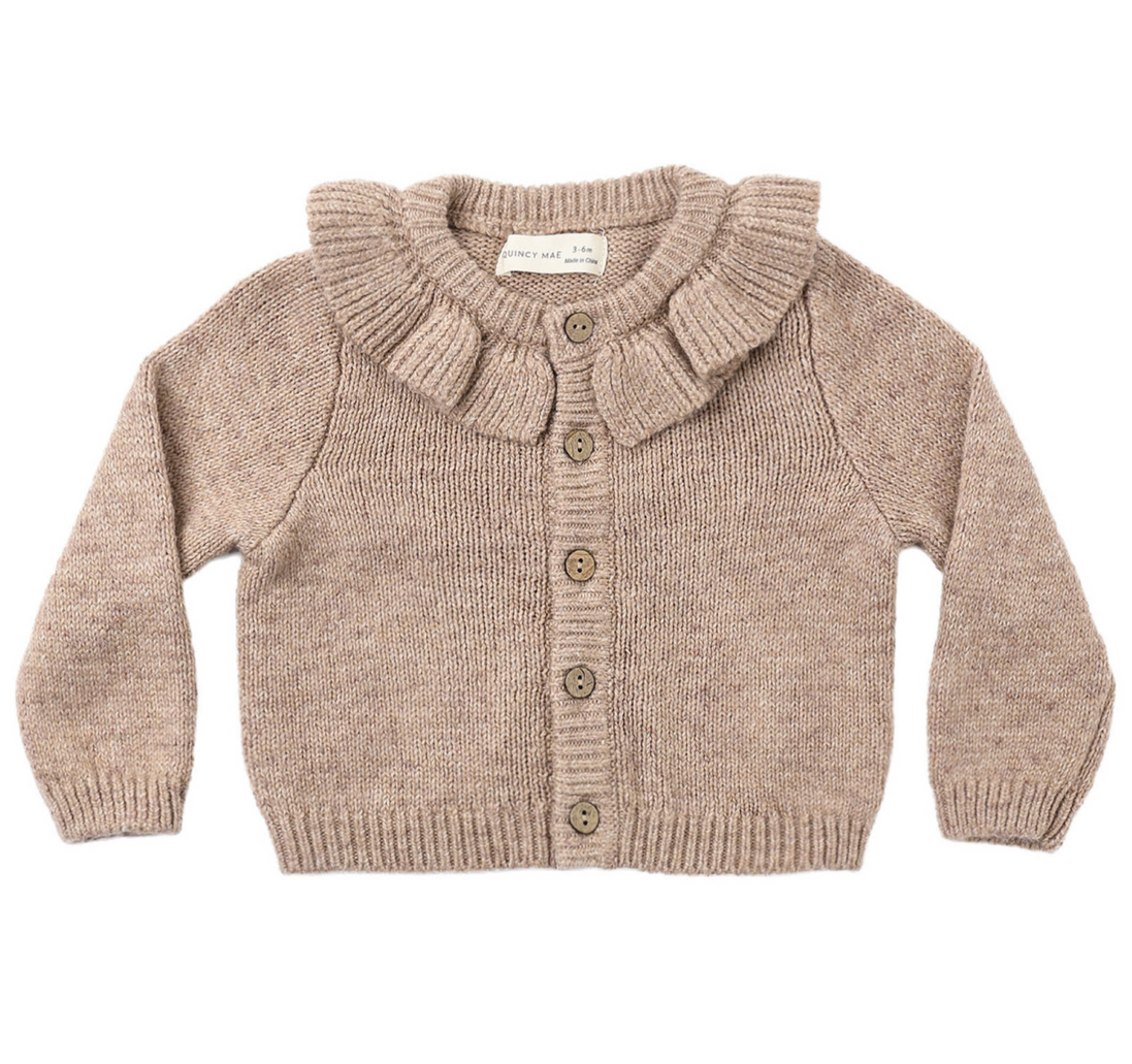 Ruffle Collar Cardigan Heathered Almond